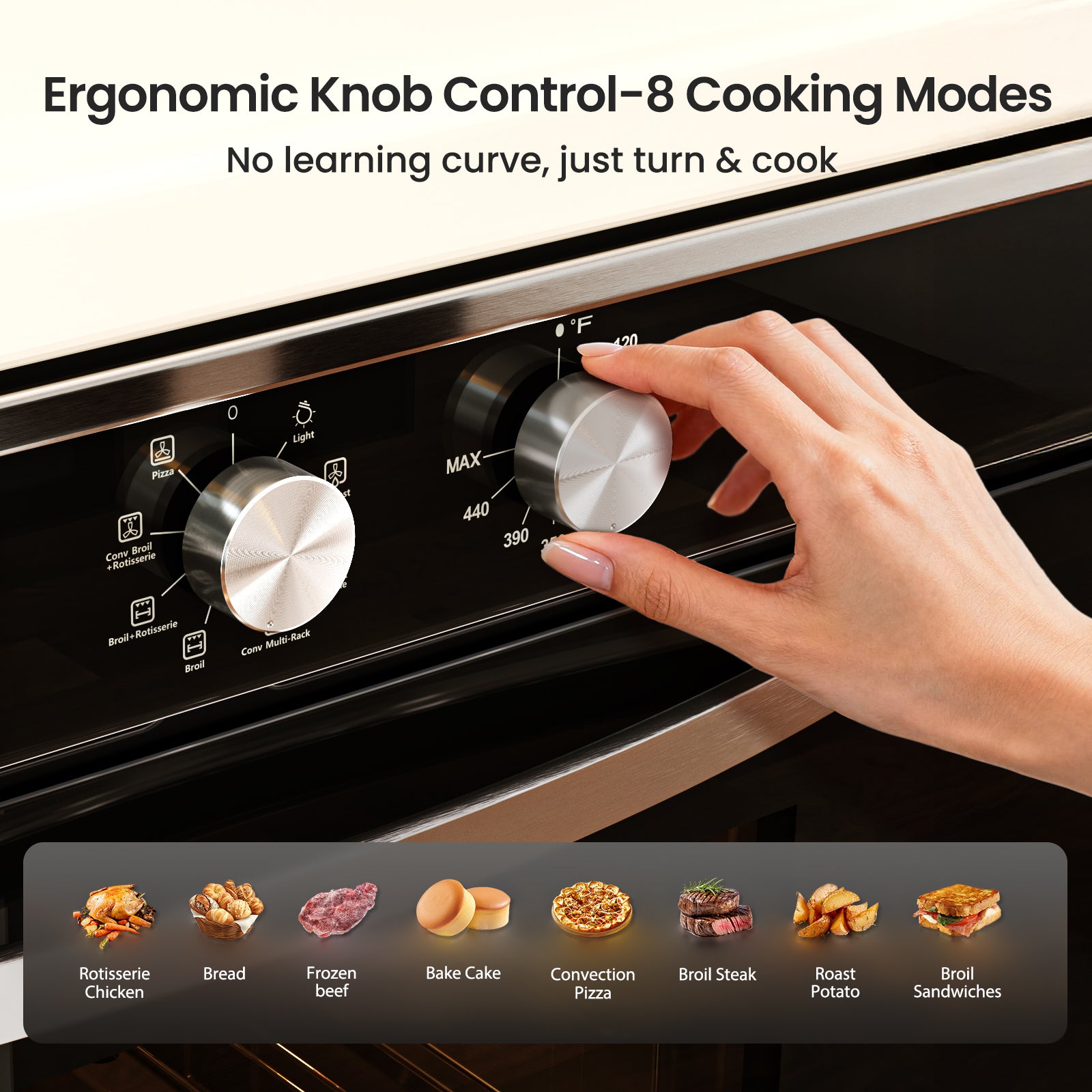 VIKIO HOME Single Wall Oven 24", 2.83 Cu.Ft-80L with 8 Functions Built-in 24 Electric Wall Oven, 240V, 3220W Fast Preheat, Mechanical Knob Control for Easy Cooking