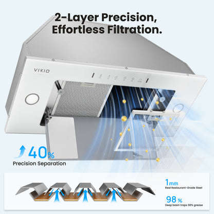 Range Hood Insert 30 Inch - Built-in 900 CFM Ducted/Ductless Range Hood with 3 Speed Fan, White Stainless Steel & Tempered Glass with Gesture Sensing &Touch Control for Over Kitchen Stove