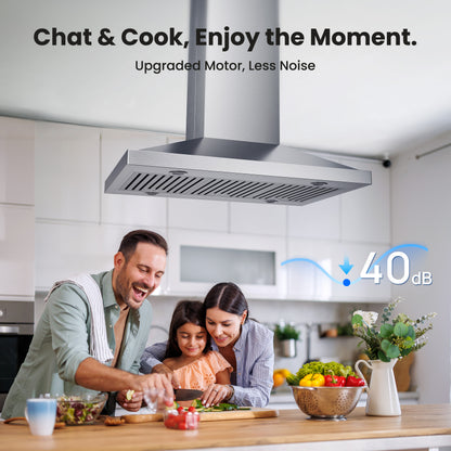 Island Range Hood 36 Inch, 390 CFM kitchen Hood with Touch/Gesture, Ceiling Mount, Convertible Ducted/Ductless, 3-Speed Fan, 3 Stainless Steel Baffle Filters
