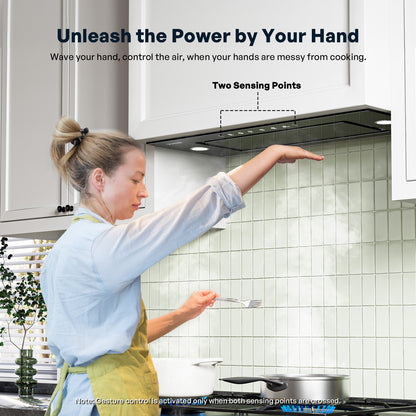 Range Hood Insert 36 Inch - Built-in 900 CFM Ducted/Ductless Range Hood with 3 Speed Fan, Black Stainless Steel & Tempered Glass with Gesture Sensing &Touch Control for Over Kitchen Stove