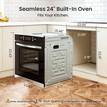 VIKIO HOME 24 inch Electric Single Wall Oven, 2.83 Cu.Ft (80L) Wall Oven, Touch Control Built in Oven, 11 Cooking Functions with Safety Lock, 240V 3220W
