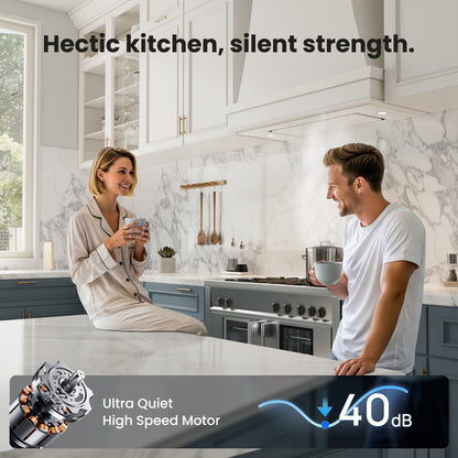 Range Hood Insert 30 Inch - Built-in 900 CFM Ducted/Ductless Range Hood with 3 Speed Fan, White Stainless Steel & Tempered Glass with Gesture Sensing &Touch Control for Over Kitchen Stove
