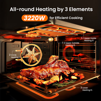 VIKIO HOME Single Wall Oven 24", 2.83 Cu.Ft-80L with 8 Functions Built-in 24 Electric Wall Oven, 240V, 3220W Fast Preheat, Mechanical Knob Control for Easy Cooking