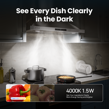 VIKIO HOME Wall Mount Range Hood 36 inch, 580 CFM, Ducted/Ductless Convertible, Stainless Steel Kitchen Vent Hood with 3-Speed Fan and LED Lights