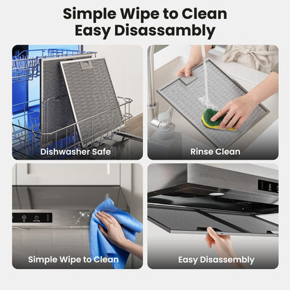 VIKIO HOME Range Hood 42 Inch Under Cabinet, 900CFM Stainless Steel Kitchen Stove Vent Hood, Touch/Gesture Control, 3 Speed Exhaust Fan, LED Lights, Reusable 5-Layer Aluminum Filters