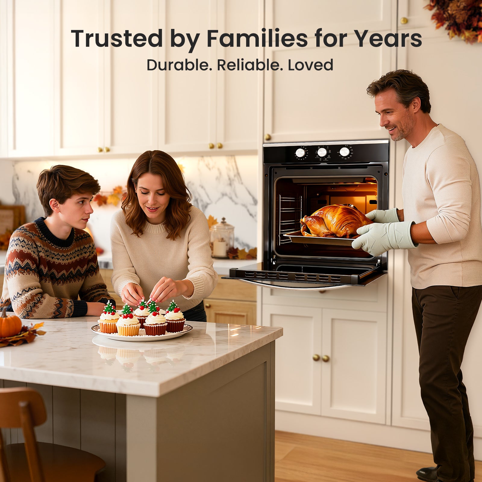 VIKIO HOME Single Wall Oven 24", 2.83 Cu.Ft-80L with 8 Functions Built-in 24 Electric Wall Oven, 240V, 3220W Fast Preheat, Mechanical Knob Control for Easy Cooking