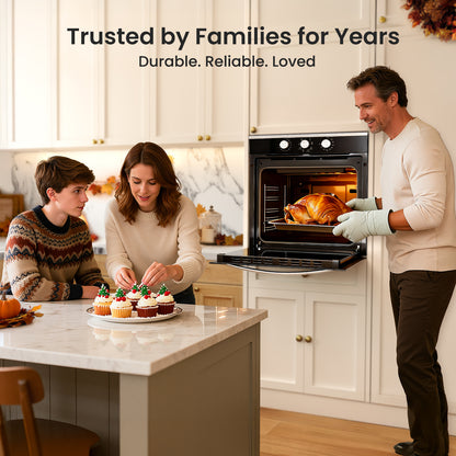 VIKIO HOME Single Wall Oven 24", 2.83 Cu.Ft-80L with 8 Functions Built-in 24 Electric Wall Oven, 240V, 3220W Fast Preheat, Mechanical Knob Control for Easy Cooking