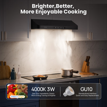 Range Hood 30 inch Under Cabinet, VIKIO HOME Hood Vents for Kitchen, Vent Hoods 30 inches with 980 CFM, 3 Speed Gesture Sensing, Teflon Coating, Non-stick and Easy to Clean, Black