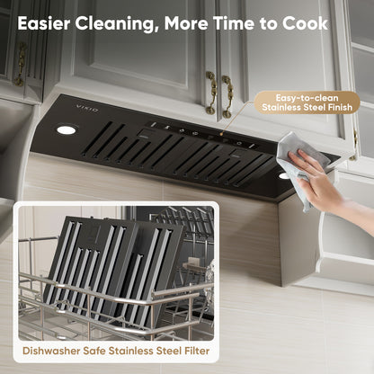 VIKIO HOME Range Hood Insert 30 Inch, Ducted/Ductless Convertible, 980 CFM Built-in Kitchen Vent Hood,Stainless Steel Range Hood with Gesture & Touch Control, Black Hoods for Over Kitchen Stove