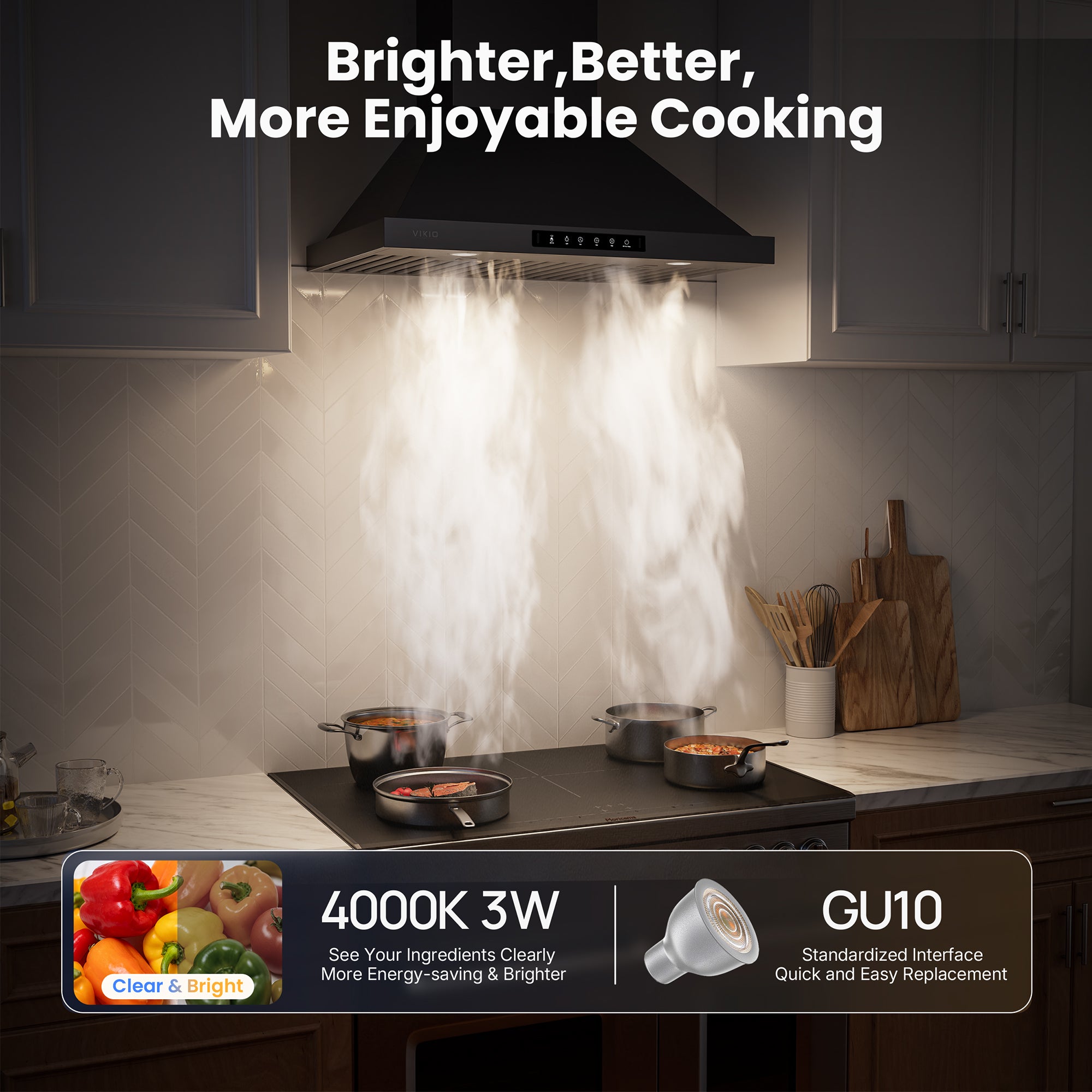VIKIO HOME Black 30 Inch Pro Wall Mount Range Hood 980CFM, Direct 3 Speed Panel with Gesture & Touch Control, Ducted/Ductless Stainless Steel Kitchen Vent Hood, Delay Shut-Off, Includes Duct & Filter