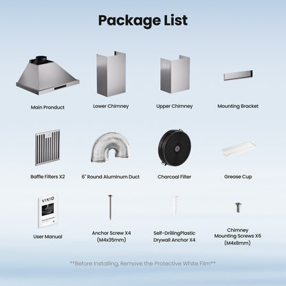 VIKIO HOME 30 Inch Pro Wall Mount Range Hood 980CFM, Direct 3 Speed Panel with Gesture & Touch Control, Ducted/Ductless Stainless Steel Kitchen Vent Hood, Delay Shut-Off, Includes Duct & Filter