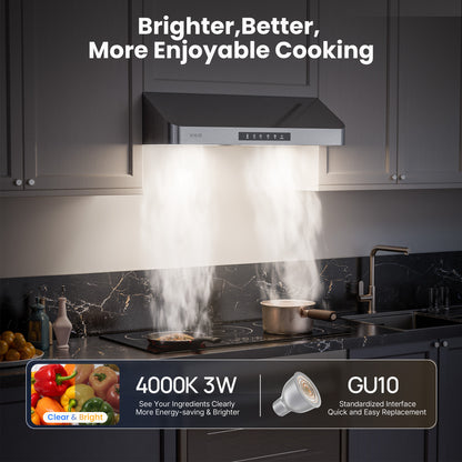 VIKIO HOME Range Hood 42 Inch Under Cabinet, Kitchen Hood with 980 CFM, 3-Speed Gesture Sensing & Touch Control Panel, Stainless Steel Vent 3 Pcs Baffle Filters with Handlebar