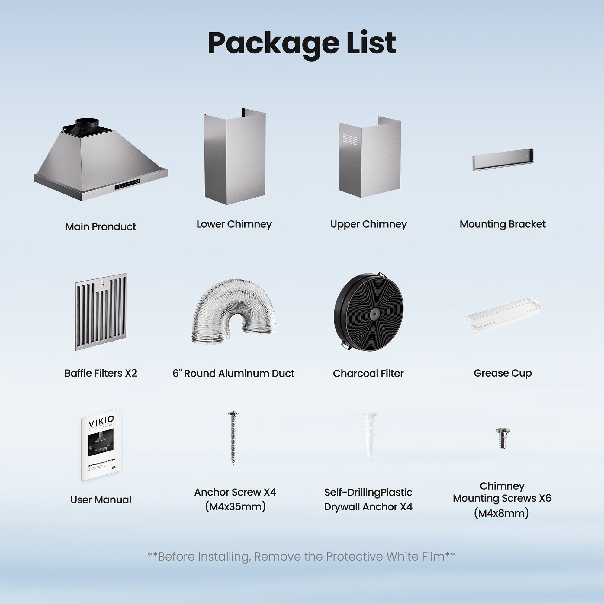 VIKIO HOME 36 inch Pro Wall Mount Range Hood 980CFM, Direct 3 Speed Panel with Gesture & Touch Control, Ducted/Ductless Stainless Steel Kitchen Vent Hood, Delay Shut-Off, Includes Duct & Filter