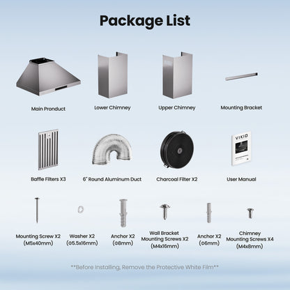 VIKIO HOME Wall Mount 30 Inch Range Hood 900 CFM, Ductless/Ducted Convertible Kitchen Hood, 3-speed Gesture Sensing & Touch Control, Stainless Steel Kitchen Vent Hood with Permanent Baffle Filters