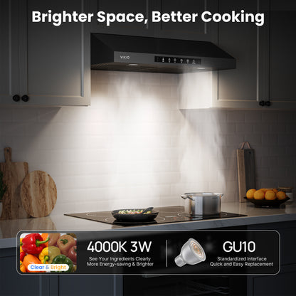 VIKIO HOME Range Hood 30 Inch Under Cabinet, 900CFM Stainless Steel Kitchen Stove Vent Hood, Touch/Gesture Control, 3 Speed Exhaust Fan, LED Lights, Reusable 5-Layer Aluminum Filters, Black