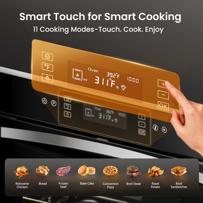 VIKIO HOME 24 inch Electric Single Wall Oven, 2.83 Cu.Ft (80L) Wall Oven, Touch Control Built in Oven, 11 Cooking Functions with Safety Lock, 240V 3220W