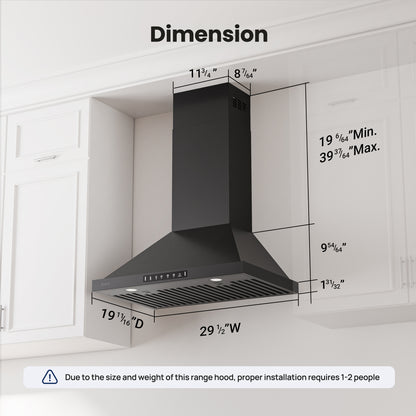VIKIO HOME Black 30 Inch Pro Wall Mount Range Hood 980CFM, Direct 3 Speed Panel with Gesture & Touch Control, Ducted/Ductless Stainless Steel Kitchen Vent Hood, Delay Shut-Off, Includes Duct & Filter