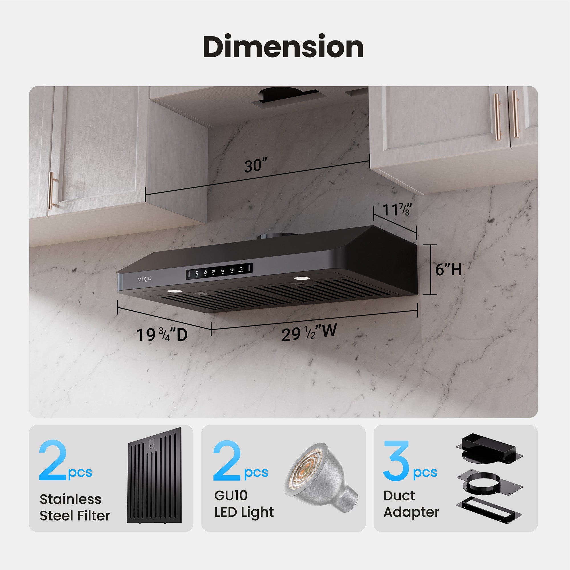 Range Hood 30 inch Under Cabinet, VIKIO HOME Hood Vents for Kitchen, Vent Hoods 30 inches with 980 CFM, 3 Speed Gesture Sensing, Teflon Coating, Non-stick and Easy to Clean, Black