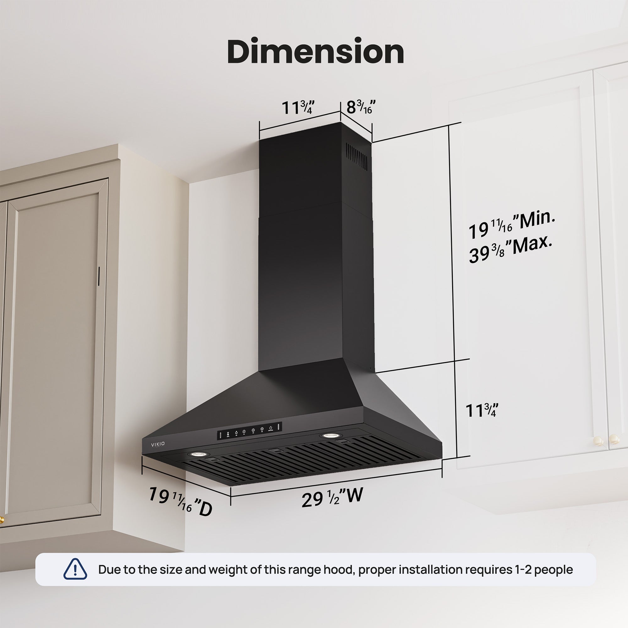 VIKIO HOME Wall Mount 30 Inch Range Hood 900 CFM, Ductless/Ducted Convertible, 3-speed Gesture Sensing & Touch Control, Black Painted Stainless Steel Kitchen Vent Hood with Permanent Baffle Filters