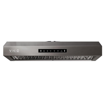 VIKIO HOME 30 inch Range Hood Stainless Steel(PVD), Black Stove Hood with 1200 CFM with 1.5 Sones Quiet,3 Speed Exhaust Fan Hood Vents for Kitchen,Under Cabinet Range Hood with GU10 LED Lights