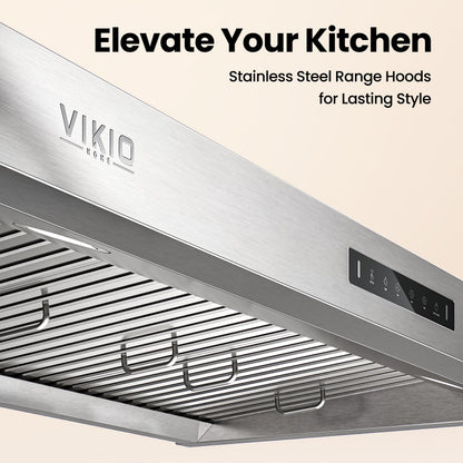 VIKIO HOME Under Cabinet Range Hood 30 Inch,Range Hood 900-CFM,1.5 Sones Quiet Dual Turbine Motor,Stainless Steel Vent Hood with 3 Speed Exhaust Fan,Safe Baffle Filters for Kitchen Stove