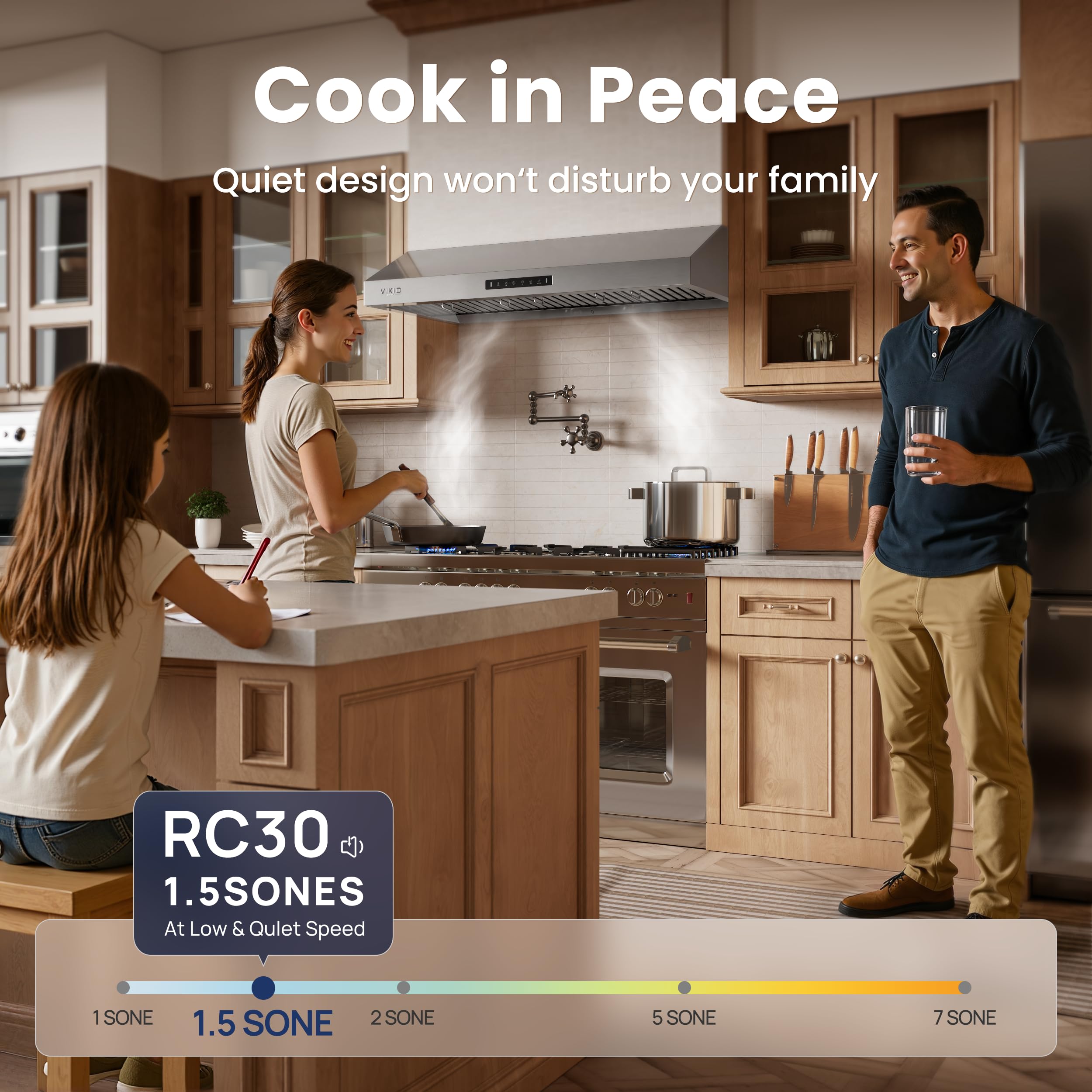 VIKIO HOME Range hood 36 inch,Stove Hood with Dual Motor 900 CFM,Vent Hood with 1.5 Sones Whisper-Quiet,Kitchen Exhaust Range Hood for Large Kitchen,GU10 LED Lights & Full-Sealed Cavity