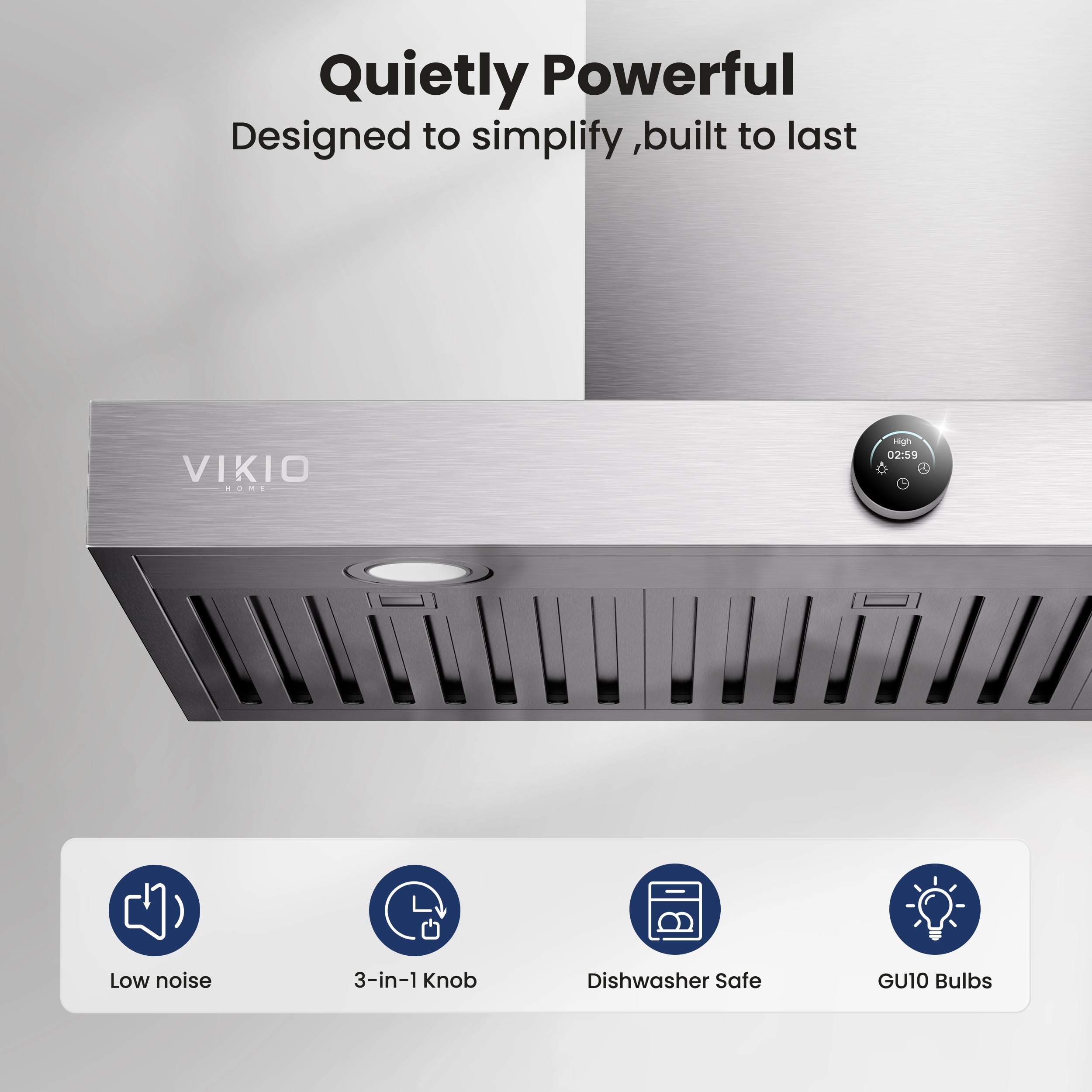 VIKIO HOME 30 Inch Wall Mount Range Hood 1200CFM, Stainless Steel Convertible Ductless/Ducted Stove Vent Hood, Low Noise Kitchen Vent Hoods with Duct Cover, 2 Lights 3 Baffle Filters, Touch & Knob Control