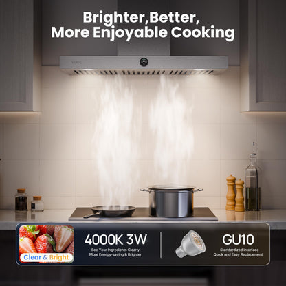 VIKIO HOME 30 Inch Wall Mount Range Hood 1200CFM, Stainless Steel Convertible Ductless/Ducted Stove Vent Hood, Low Noise Kitchen Vent Hoods with Duct Cover, 2 Lights 3 Baffle Filters, Touch & Knob Control
