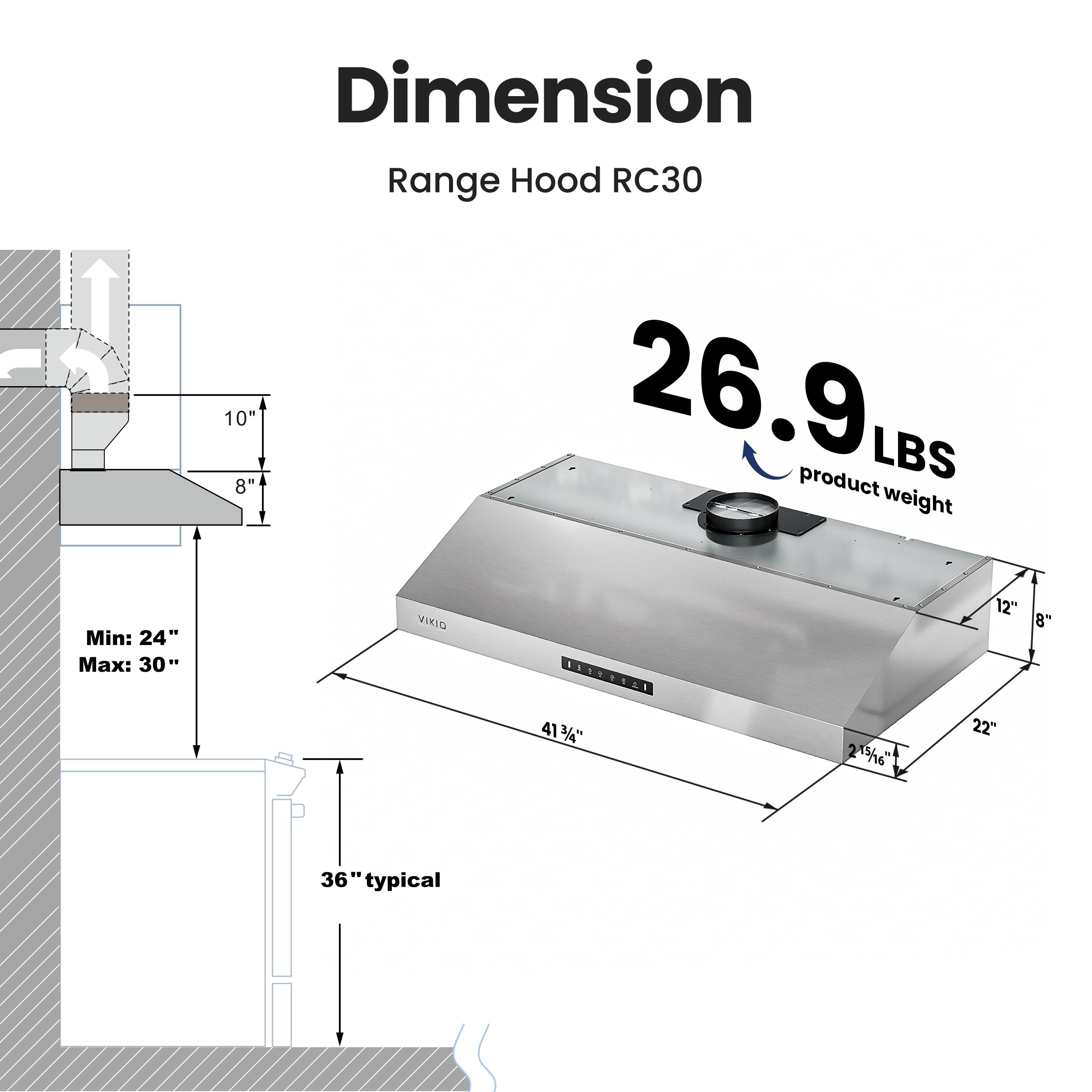 VIKIO HOME 42 inch Range Hood,900 CFM Powerful Vent Hood,Under Cabinet Range Hood with 1.5 Sones Quiet, Gesture Control+Delay Shutdown,Stainless Steel Hood Vents for Kitchen,Dishwasher-Safe Filters