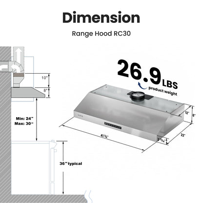 VIKIO HOME 42 inch Range Hood,900 CFM Powerful Vent Hood,Under Cabinet Range Hood with 1.5 Sones Quiet, Gesture Control+Delay Shutdown,Stainless Steel Hood Vents for Kitchen,Dishwasher-Safe Filters